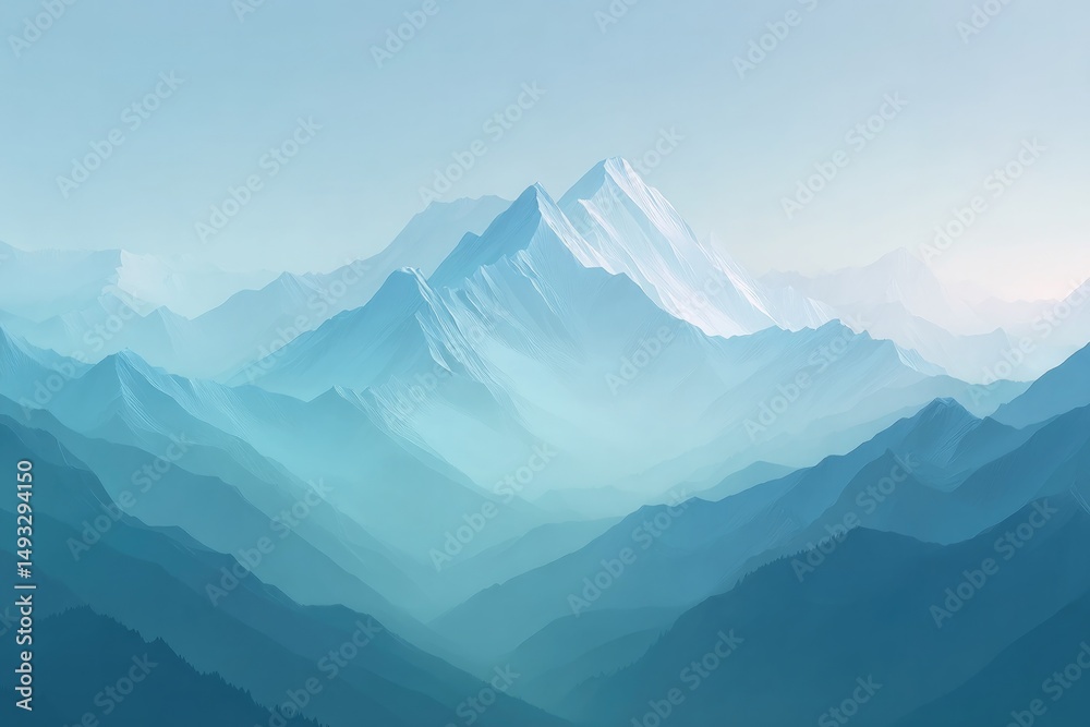 Fototapeta premium minimalistic abstract mountain landscape composed of geometric shapes in muted tones is depicted in middle conveying