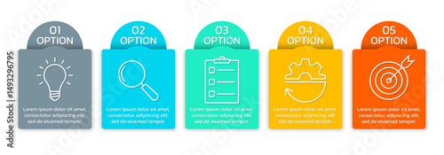 5 step infograph. Modern diagram, chart, business presentation template with five options. Timeline infographic. Vector illustration.