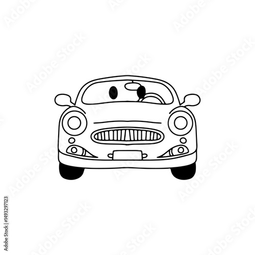 Black outline mini car transportation. coloring book kids