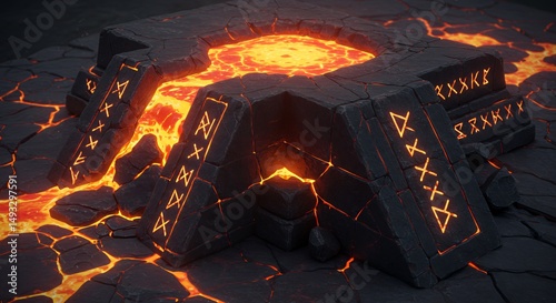 Volcano stone pit with rune