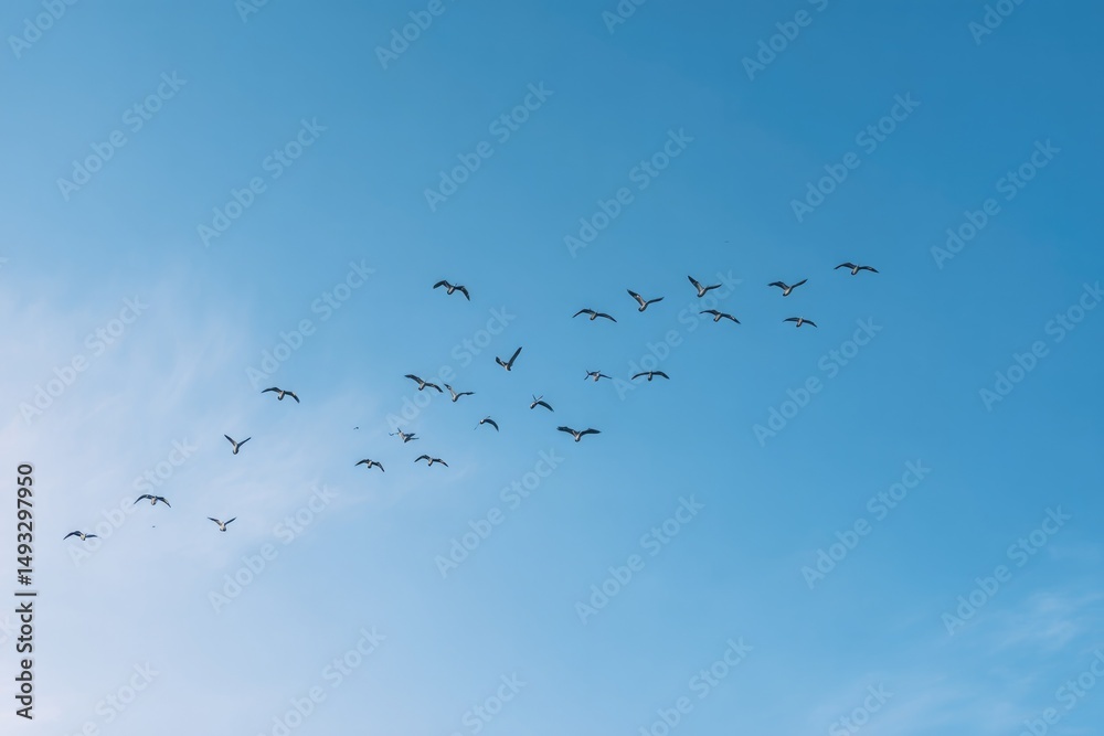 Fototapeta premium capture breathtaking aerial view of birds in flight from drone eye top-down perspective ensure image is minimalistic