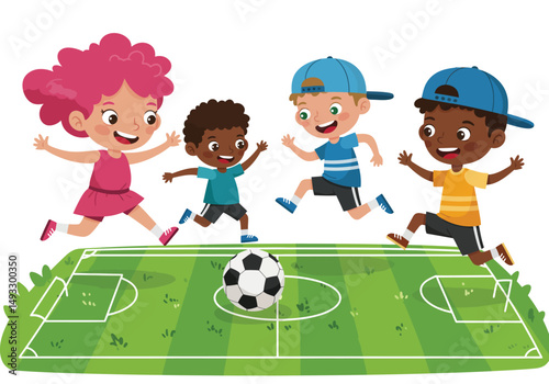 Vector Happy children's day with kids playing football