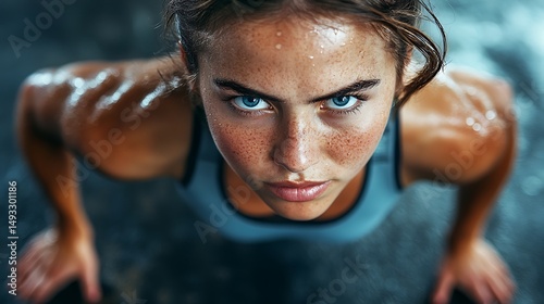 Intense workout, focused woman
