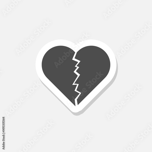 Heartbreak, broken heart or divorce icon sticker isolated on gray background