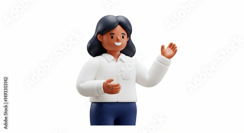 Smiling 3D Woman Giving Presentation