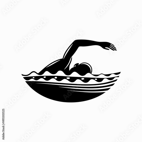 Swimming silhouette in waves design for aquatic sports themes  