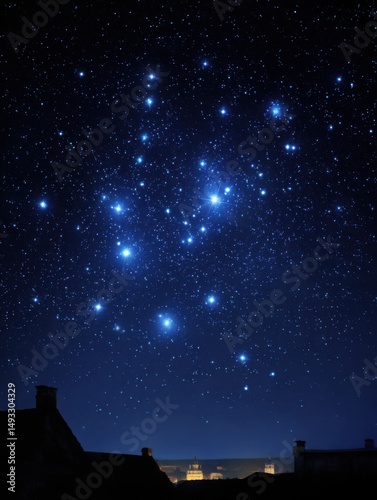 Wallpaper Mural Pleiades Star Cluster Shines Above Ancient Rooftops Night Sky View from Rural Village Astronomy Photo Torontodigital.ca