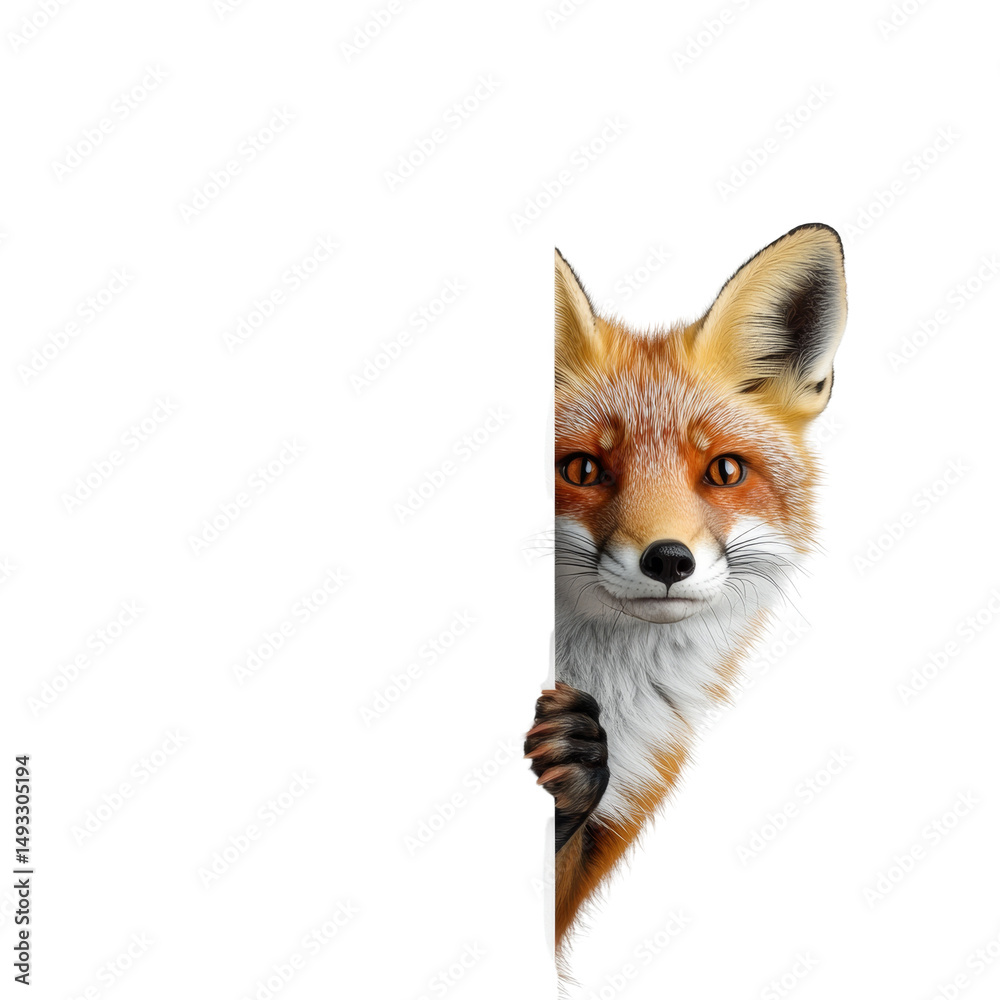 Obraz premium Curious fox peeking from behind a white wall offering a glimpse of wildlife