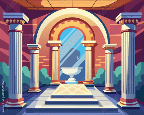 Vector illustration of ancient Greek columns and pillars, representing classical architecture and historical elements