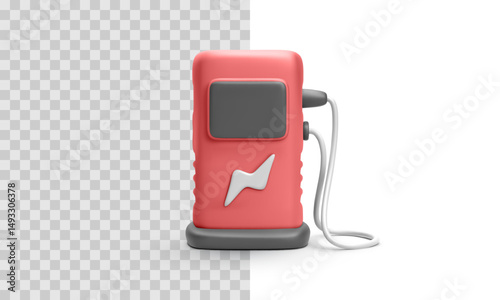 Vector illustration of an electric fuel pump with screen and charging cable, created in modern 3D render style