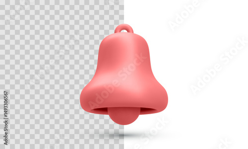 Notification Bell Icon In Minimal 3D Style. Alert Symbol For Mobile Or Web Interface, Designed With Soft Red Tones And Clean Geometry.