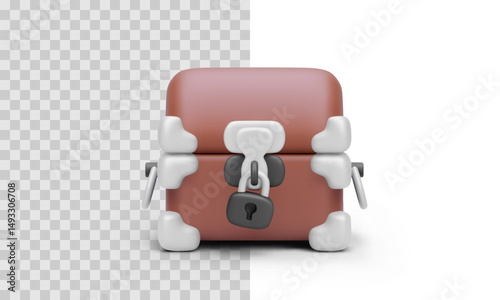 Locked Treasure Chest Icon With Padlock And Metal Hinges, Ideal For Security, Storage, Finance, And Game Design UI Elements. Stylized Glossy 3D Object. Vector Illustration.