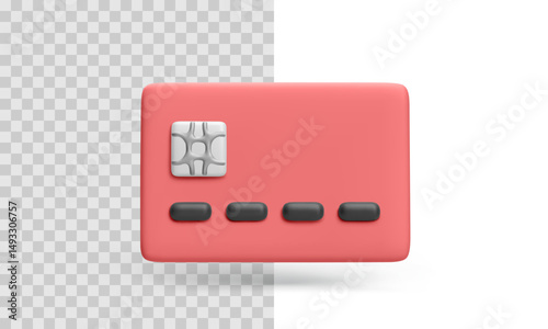 Credit Card Icon In Red Color With Chip And Rounded Details, Ideal For Finance, Payment, Banking, And E-Commerce Interface Elements. Glossy Modern 3D Style. Vector Illustration.