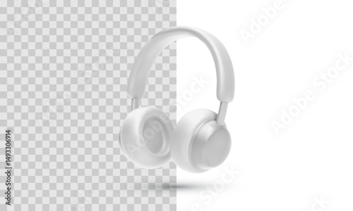White Headphones Icon With Smooth Cushions And Flexible Band, Ideal For Music, Audio, Podcast, And Entertainment Interface Design. Minimal 3D Style. Vector Illustration.