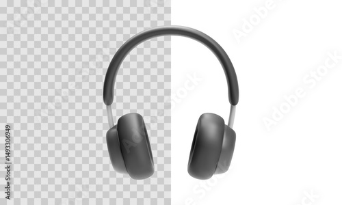 Black Headphones Icon With Cushioned Earcups And Smooth Band, Perfect For Music, Audio, Podcast, And Entertainment App Interfaces. Minimal 3D Illustration. Vector Illustration.