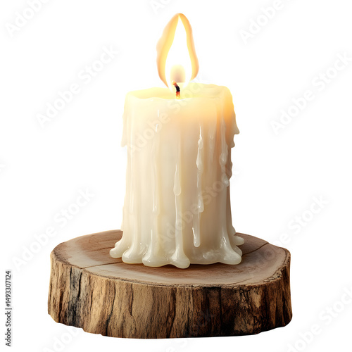 A candle burning with past life memories in the flame, divine memory recall, isolated on transparent background