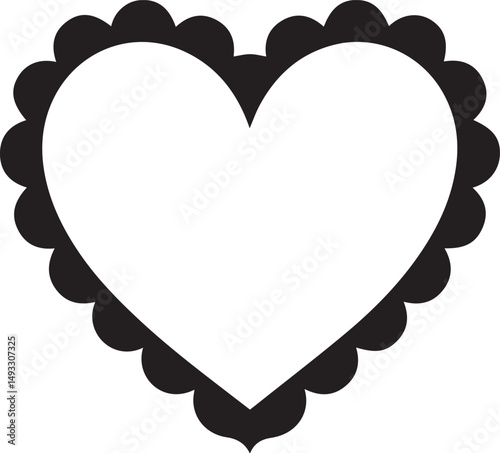 Scalloped Heart Frame Silhouette Black Vector Illustration