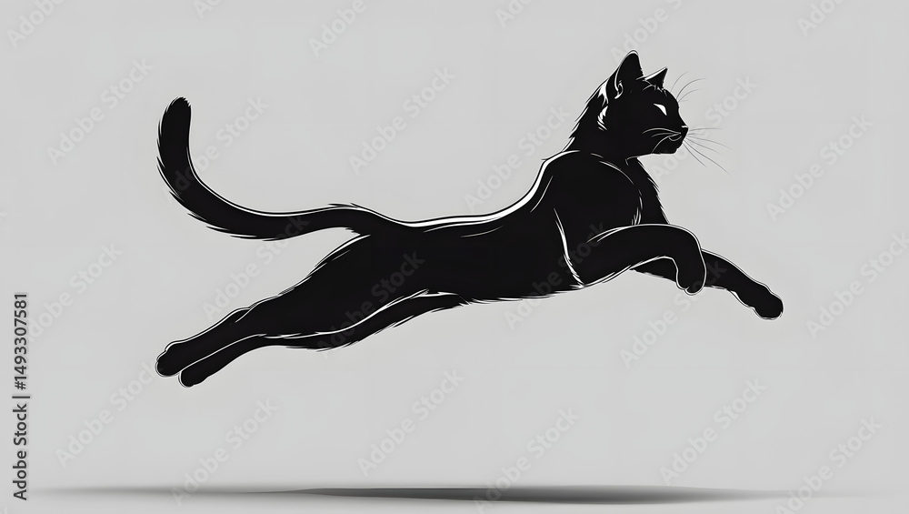 Fototapeta premium Leaping black cat animation digital art minimalist style studio setting dynamic perspective