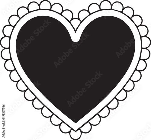 Scalloped Heart Frame Silhouette Black Vector Illustration