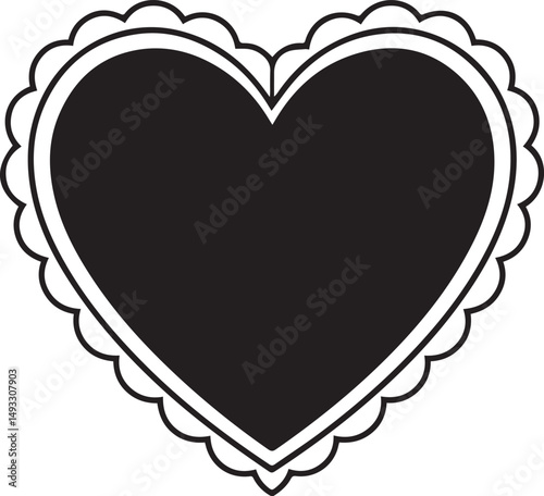 Scalloped Heart Frame Silhouette Black Vector Illustration