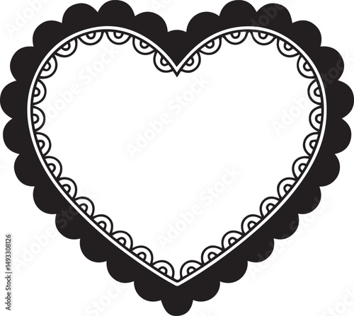 Scalloped Heart Frame Silhouette Black Vector Illustration