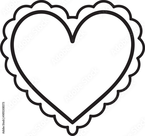 Scalloped Heart Frame Silhouette Black Vector Illustration