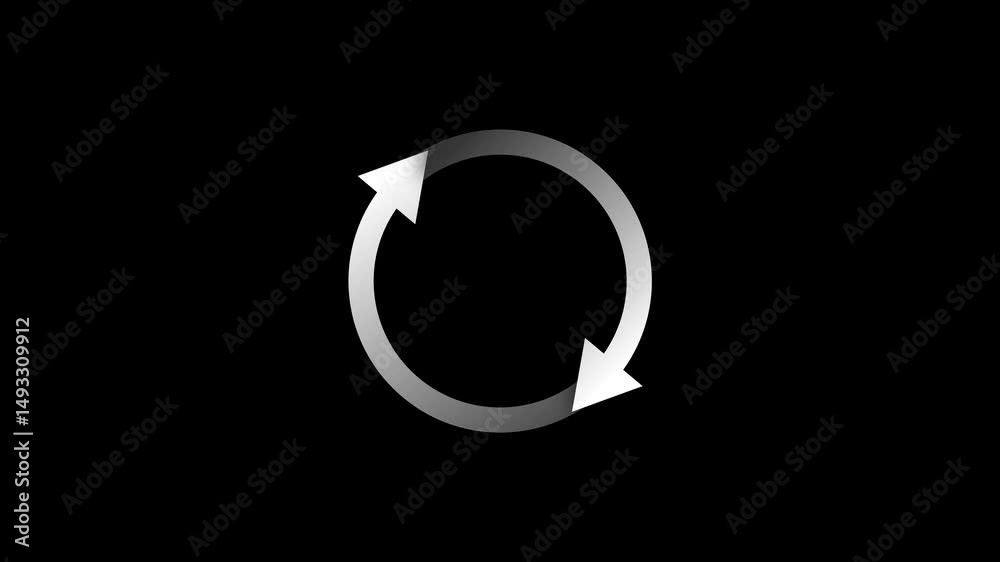 Rotating circular arrows animation on a black background