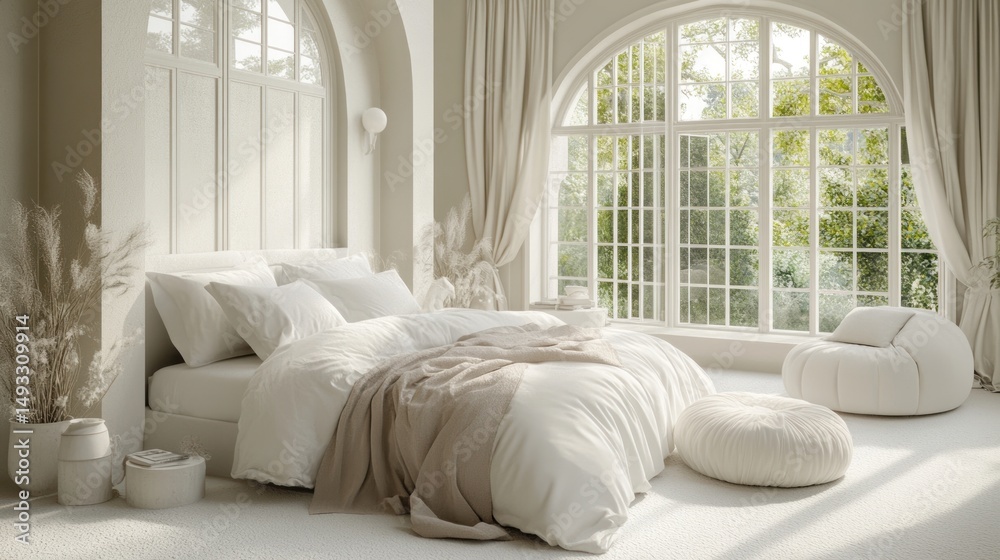 Fototapeta premium Serene, minimalist bedroom with natural light