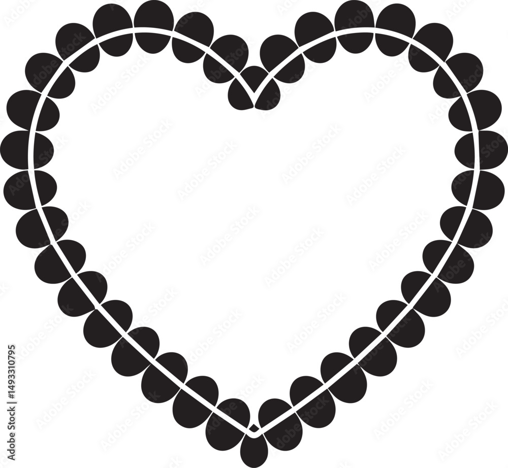 Obraz premium Scalloped Heart Frame Silhouette Black Vector Illustration