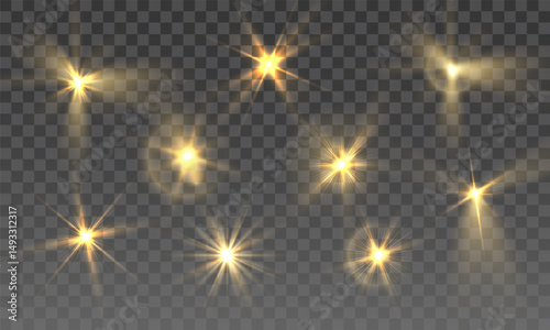 Gold PNG sparkle light with starlight glow and yellow magic burst glare flare explosion element vector design abstract illumination festive background brilliant disco beam golden star

