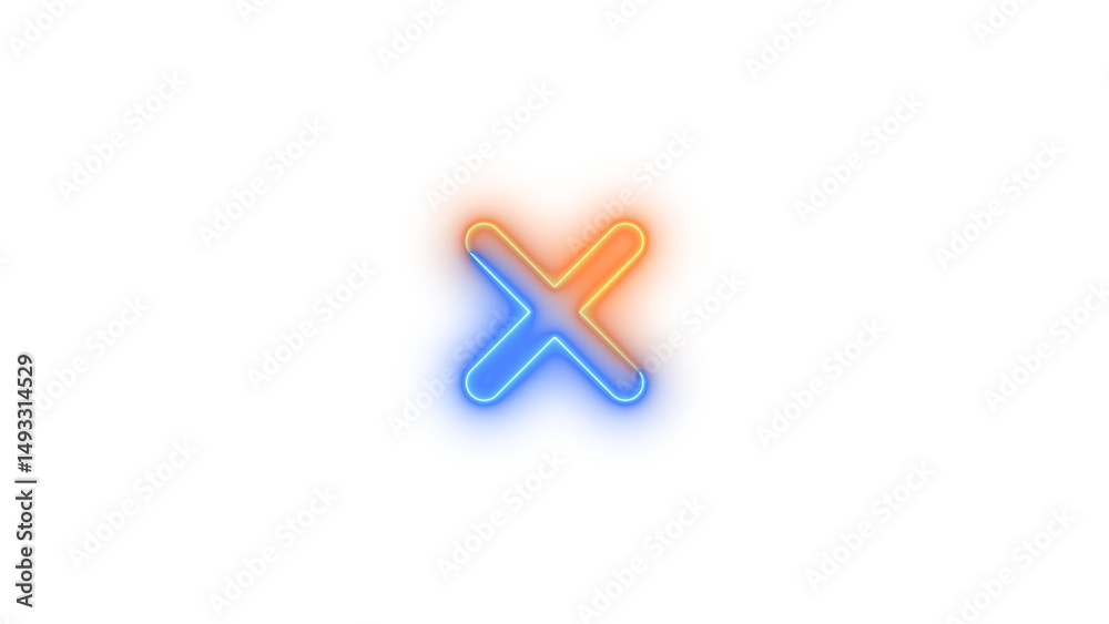 Obraz premium Neon x mark icon glowing with transparent background