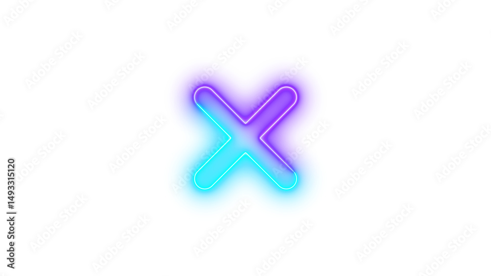 Fototapeta premium Neon x mark icon glowing with transparent background