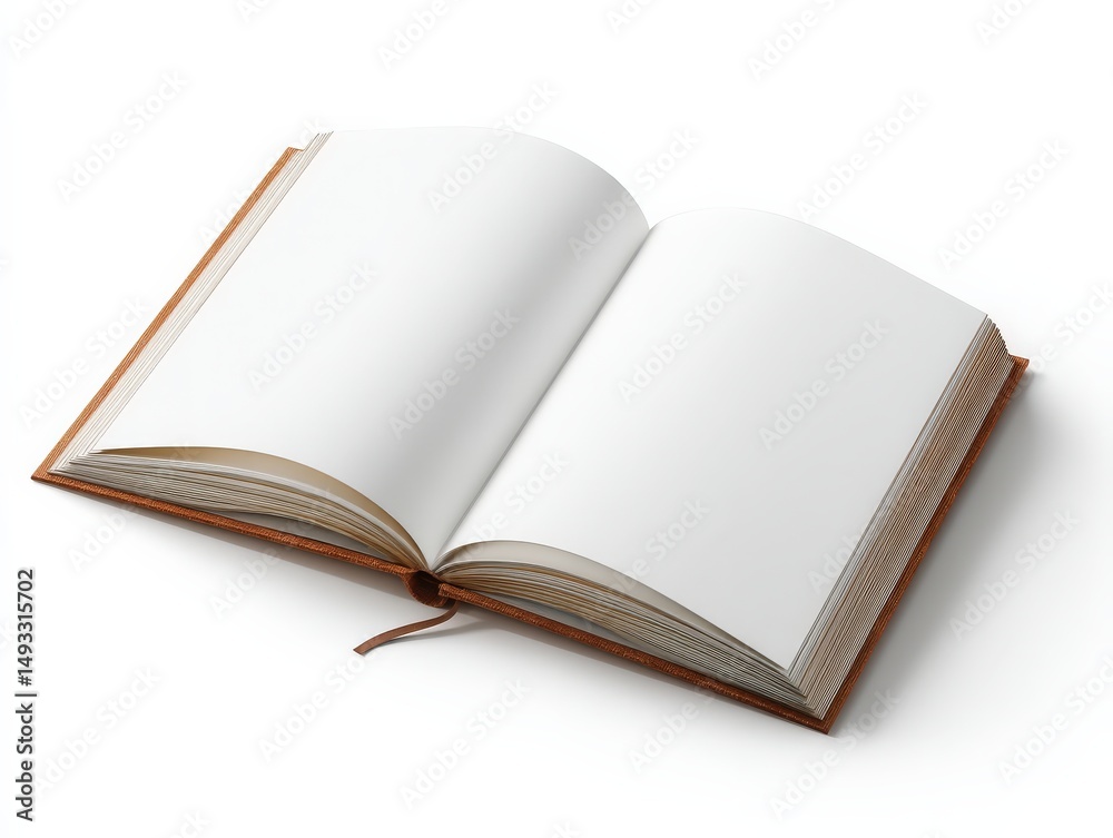 Blank pages of an open book with a brown cover, ready for your story. Perfect for education, writing, or reading. Blank pages of an open book with a brown cover, ready for your story. Perfect for education, writing, or reading.