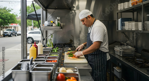 chef,  food truck,  cooking, Chef Preparing Food in a Food Truck