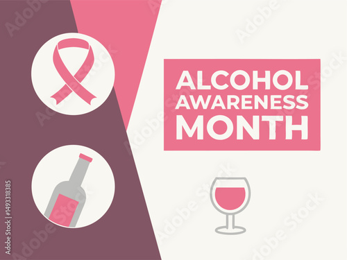 Alcohol Awareness Month Pink Ribbon Campaign Vector Illustration