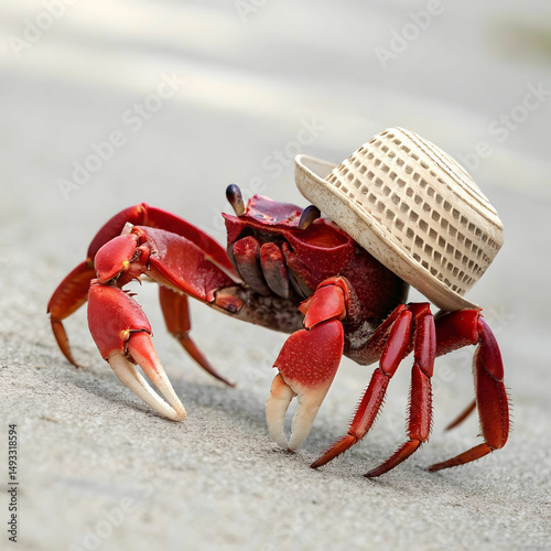 a red crab wearing a hat