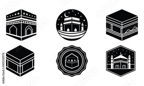 Islamic kaaba silhouette logo design isolated on white background