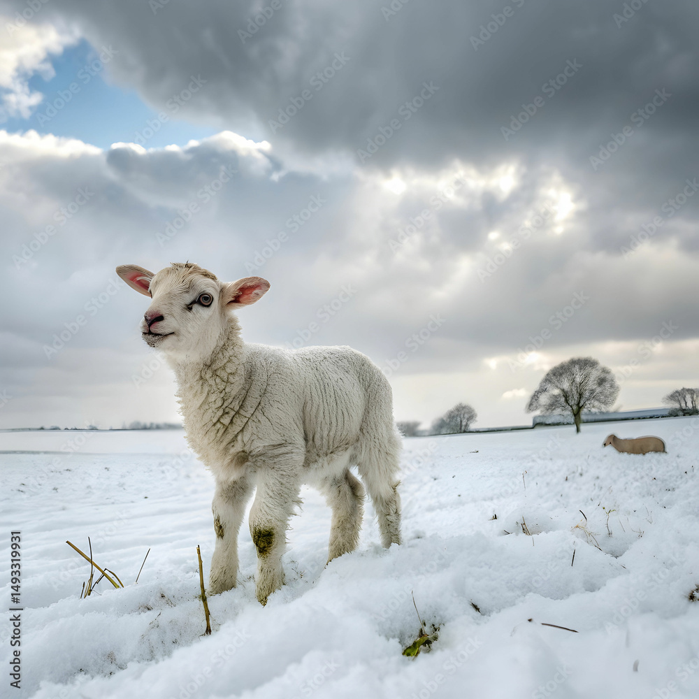 Fototapeta premium a tiny lamb in winter chill