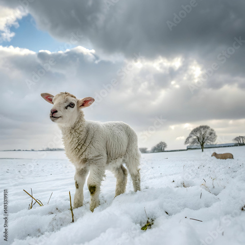 a tiny lamb in winter chill