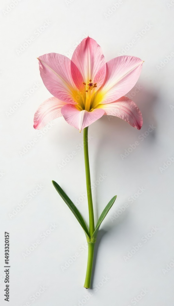 Fototapeta premium A single flower on a plain white surface showcases its unique shape, unique shape, bright, solo flowers