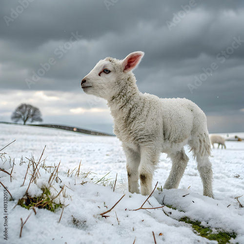 a tiny lamb in winter chill