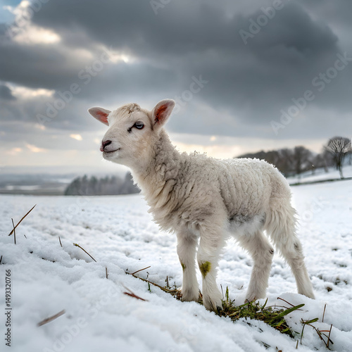 a tiny lamb in winter chill
