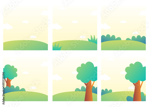 Bright summer landscape with tree and bush