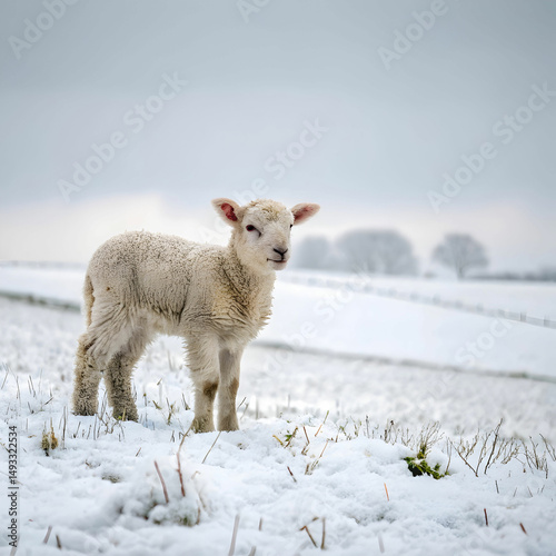 a tiny lamb in winter chill