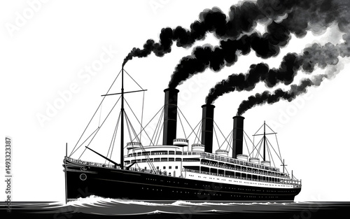 Majestic Illustration of the RMS Titanic in Black and White photo