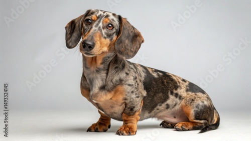 Dapple Dachshund on studio background