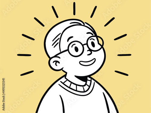 Happy Boy with Glasses and Shining Aura Vector Illustration