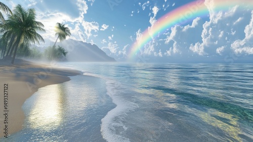 Tropical beach paradise with rainbow (1)