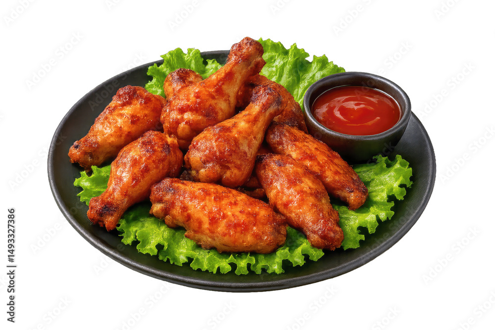Fototapeta premium Appetizing Chicken Wings Delight - Simply Composed Fried or Baked Poultry Snack Isolated