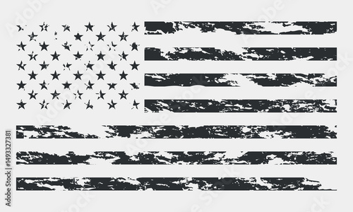 Grunge USA flag black and white vector illustration.
